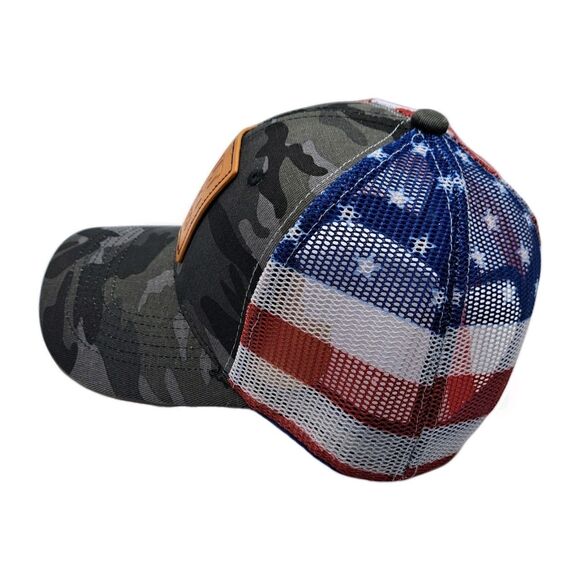 Ford Gray Camo American Flag Trucker Mesh Cap Built Ford Tough Snapback - Picture 3 of 9